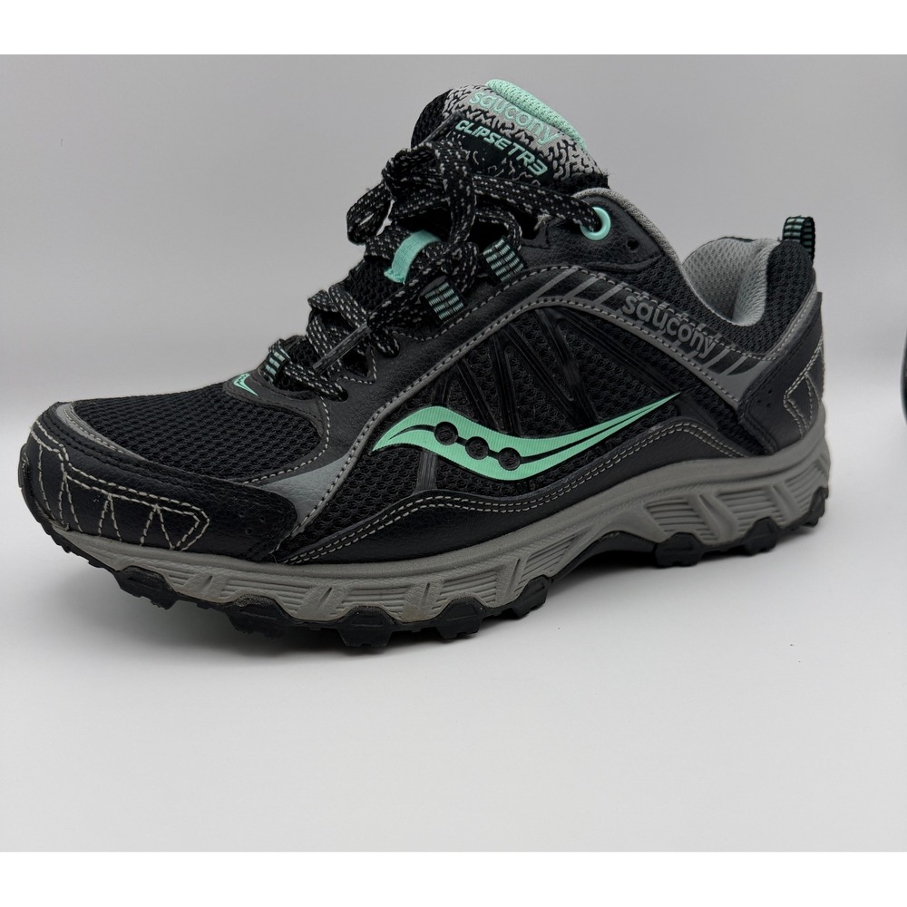 Saucony Eclipse TR3 Women 10 Wide Black Mint Grey Trail Running Shoes S15380-2